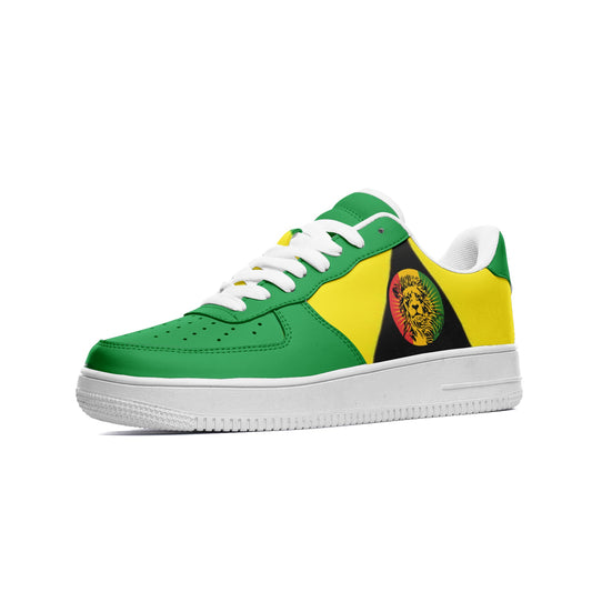 Rasta Lion Sneakers, Lion Head, Jamaica Colors, AF1 inspired, Unisex Low Top Leather Sneakers