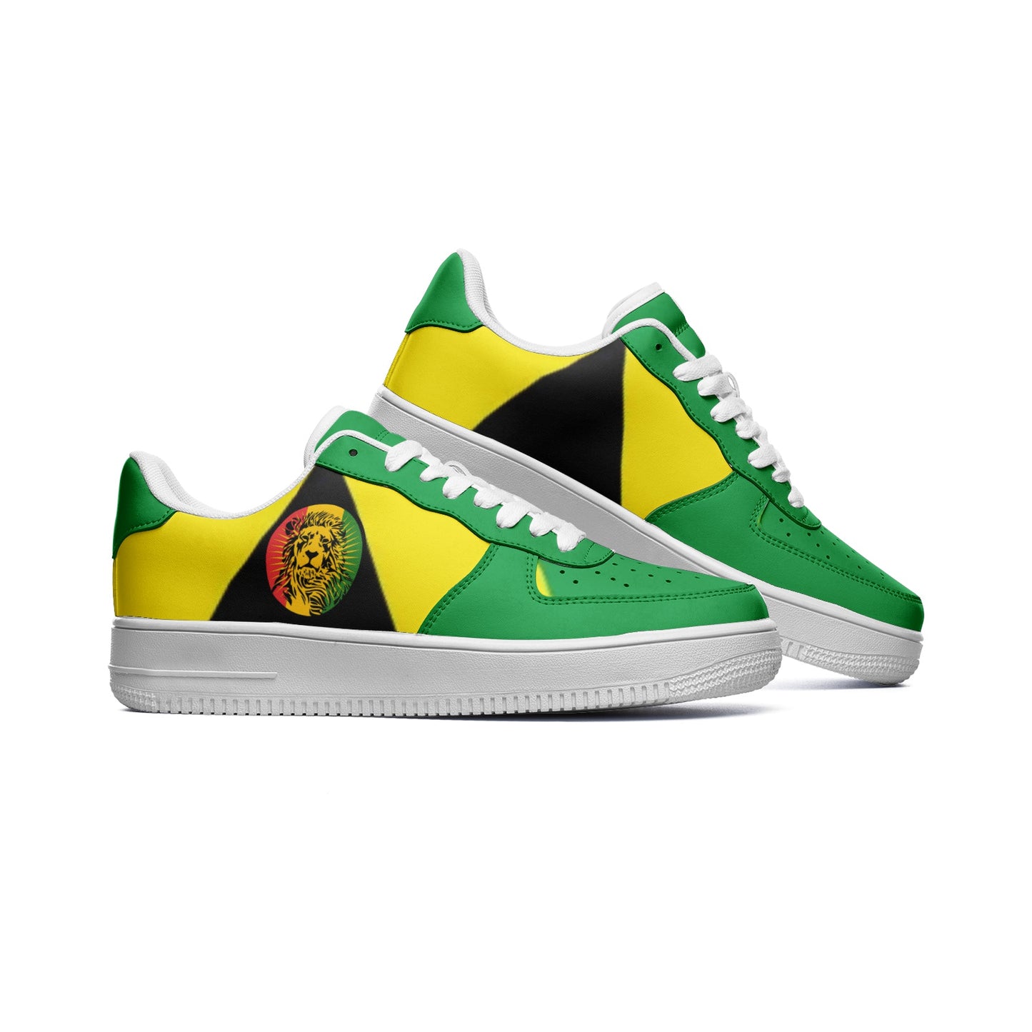 Rasta Lion Sneakers, Lion Head, Jamaica Colors, AF1 inspired, Unisex Low Top Leather Sneakers