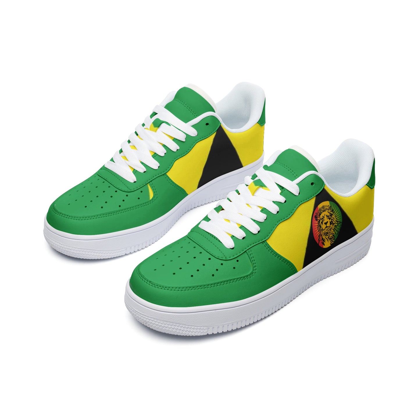 Rasta Lion Sneakers, Lion Head, Jamaica Colors, AF1 inspired, Unisex Low Top Leather Sneakers