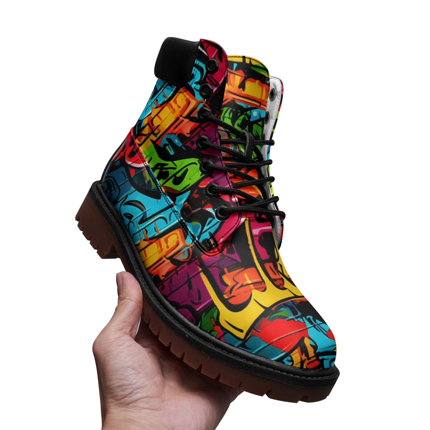 Waterproof Graffiti Combat Boots, Premium Lightweight Microfiber Leather Chukka Boots