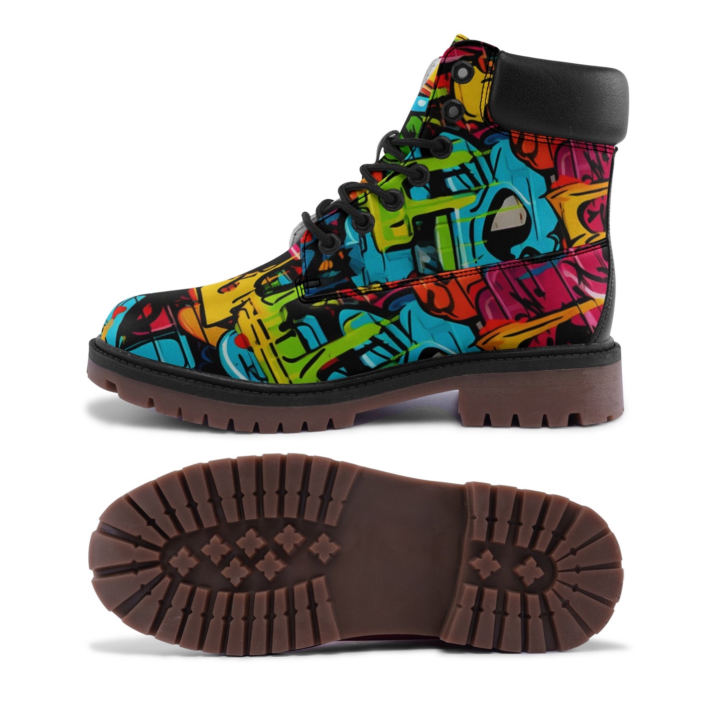 Waterproof Graffiti Combat Boots, Premium Lightweight Microfiber Leather Chukka Boots