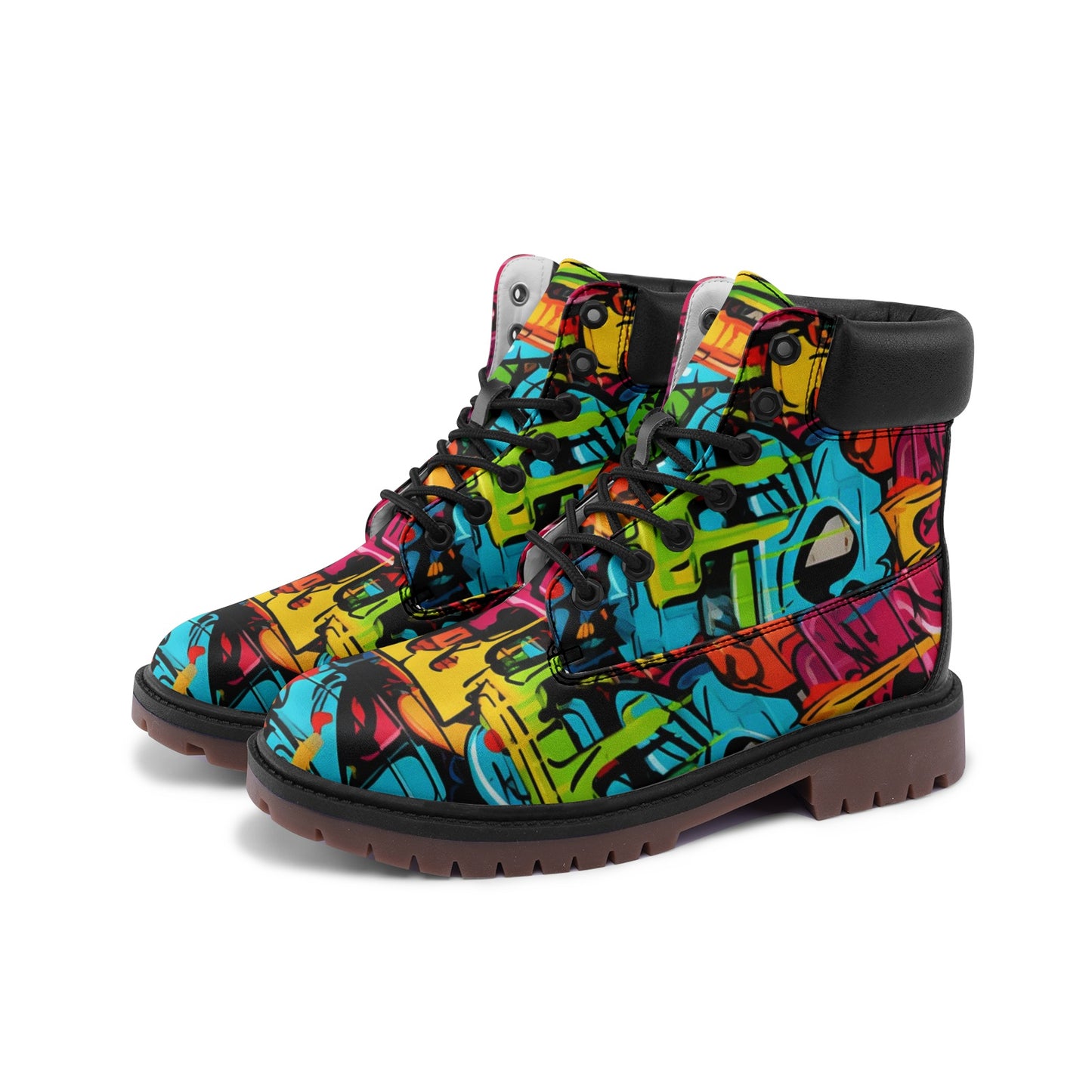 Waterproof Graffiti Combat Boots, Premium Lightweight Microfiber Leather Chukka Boots