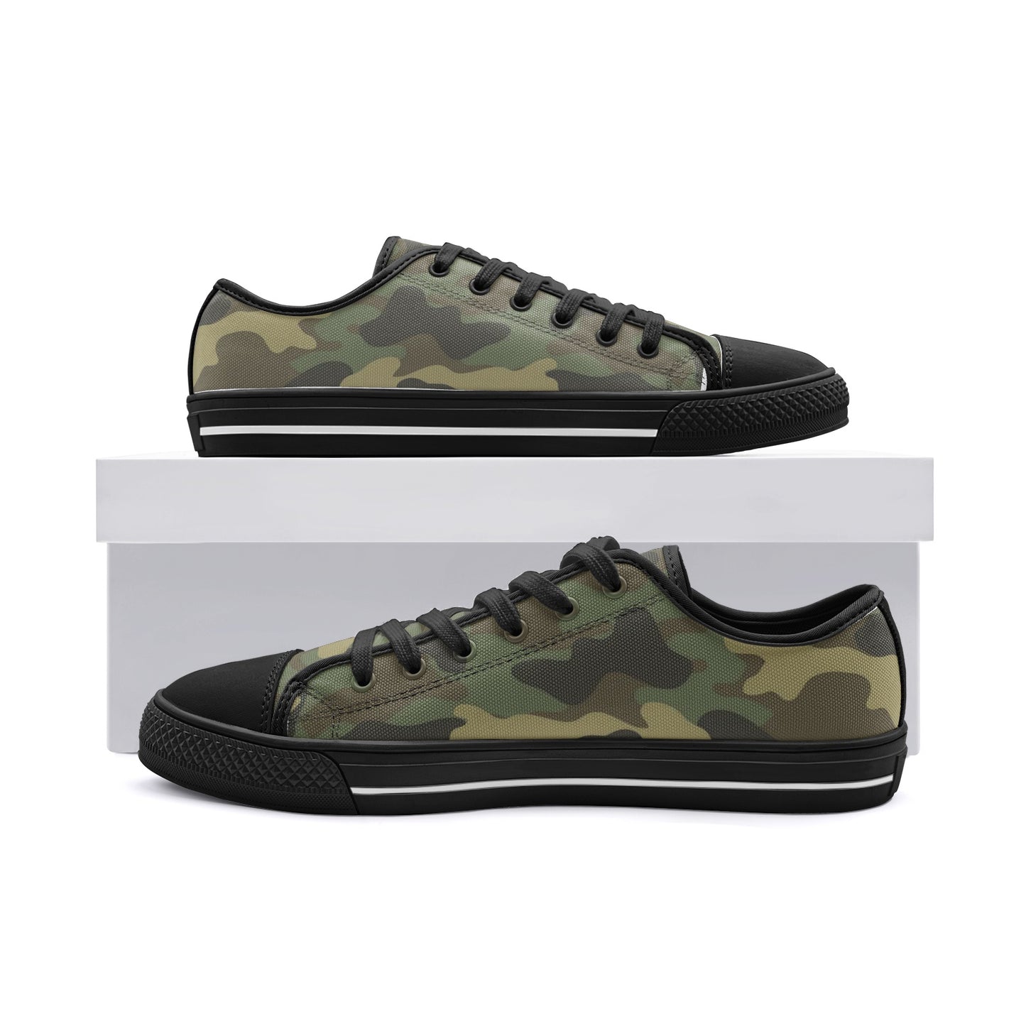 Camo Low Top Shoes, Green Camouflage, Sneakers Camo Footwear, Military, Army, 2 colors available, Unisex Low Top Canvas Shoes