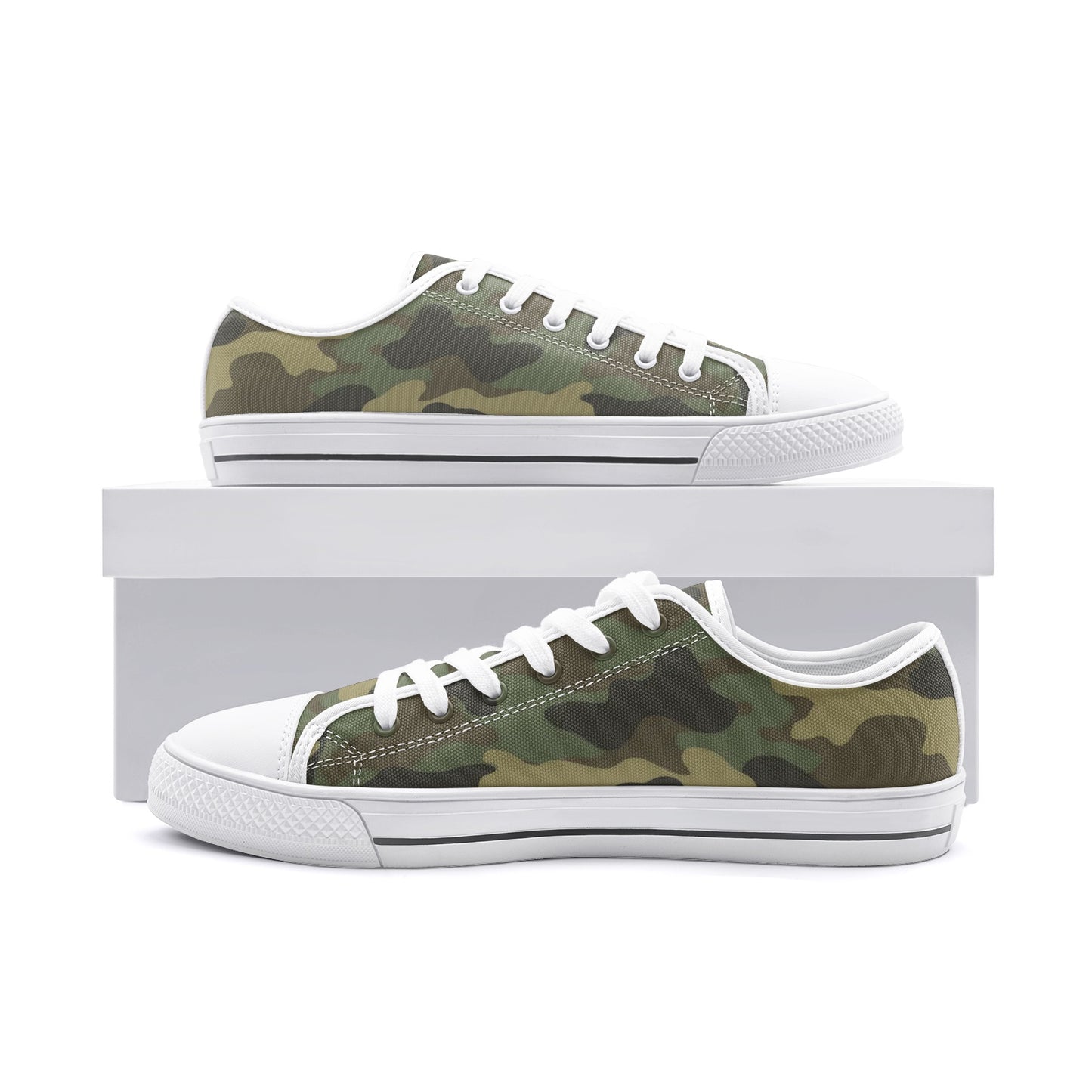 Camo Low Top Shoes, Green Camouflage, Sneakers Camo Footwear, Military, Army, 2 colors available, Unisex Low Top Canvas Shoes