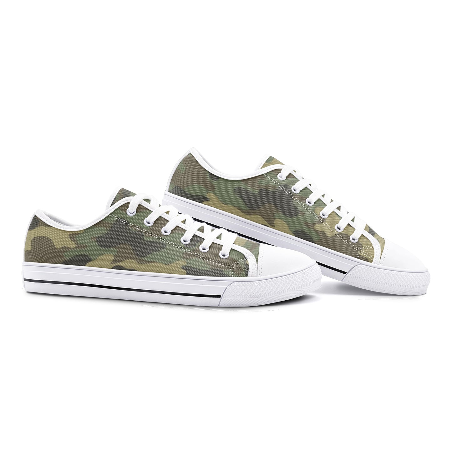 Camo Low Top Shoes, Green Camouflage, Sneakers Camo Footwear, Military, Army, 2 colors available, Unisex Low Top Canvas Shoes