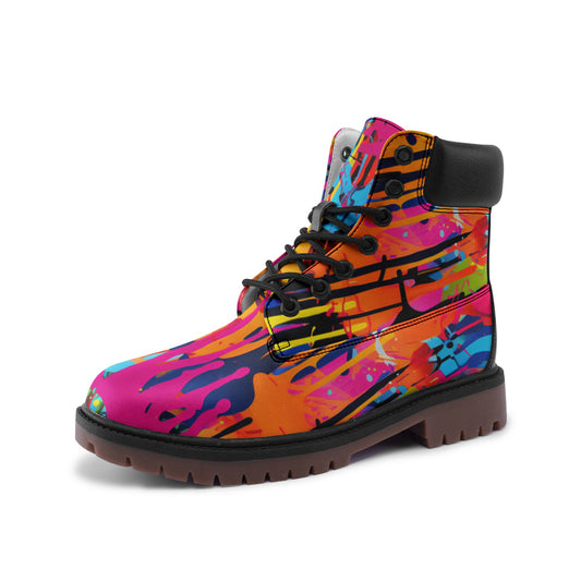 Waterproof Street Art Graffiti Combat Boots, Premium Lightweight Microfiber Leather Chukka Boots