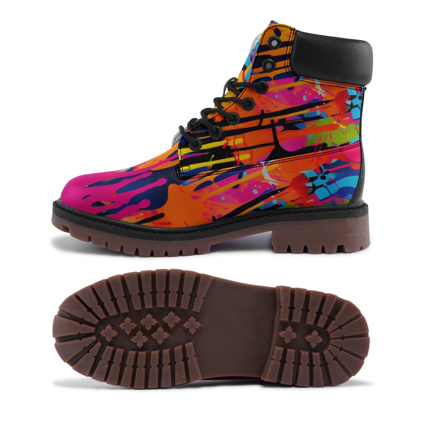 Waterproof Street Art Graffiti Combat Boots, Premium Lightweight Microfiber Leather Chukka Boots