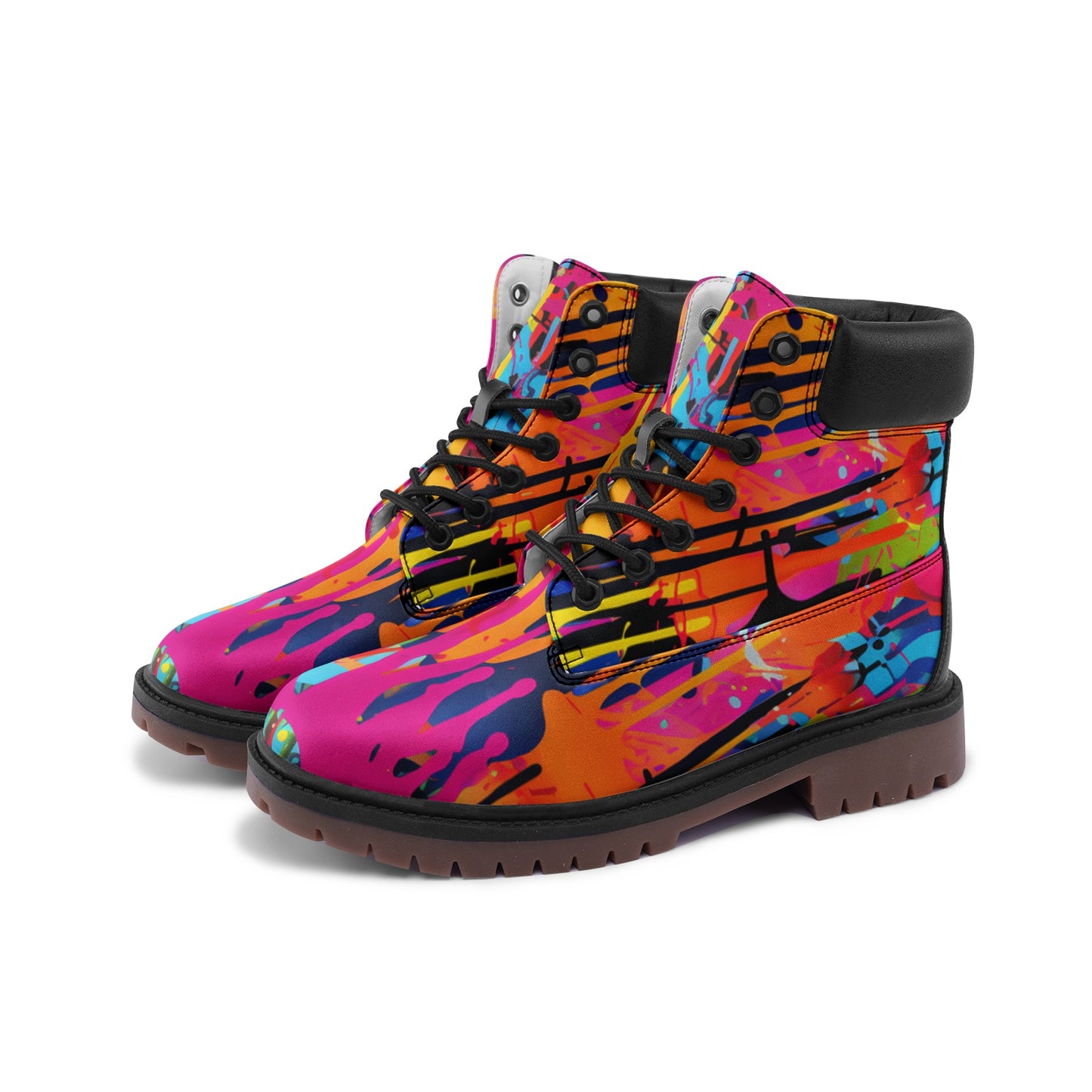 Waterproof Street Art Graffiti Combat Boots, Premium Lightweight Microfiber Leather Chukka Boots