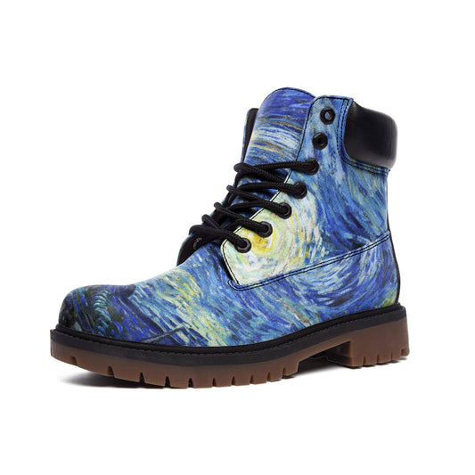 Starry Night Boots, Van Gogh Paint Art, Trendy, Casual Leather Lightweight boots TB