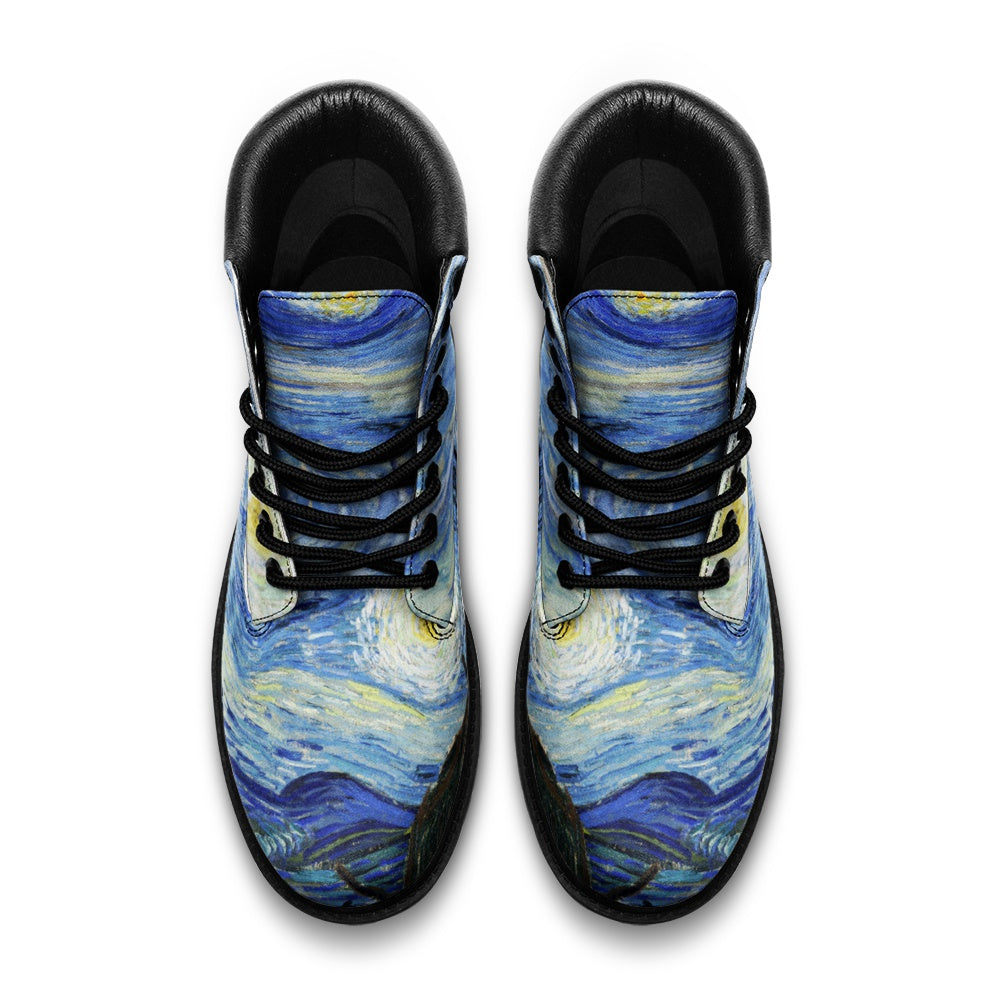 Starry Night Boots, Van Gogh Paint Art, Trendy, Casual Leather Lightweight boots TB