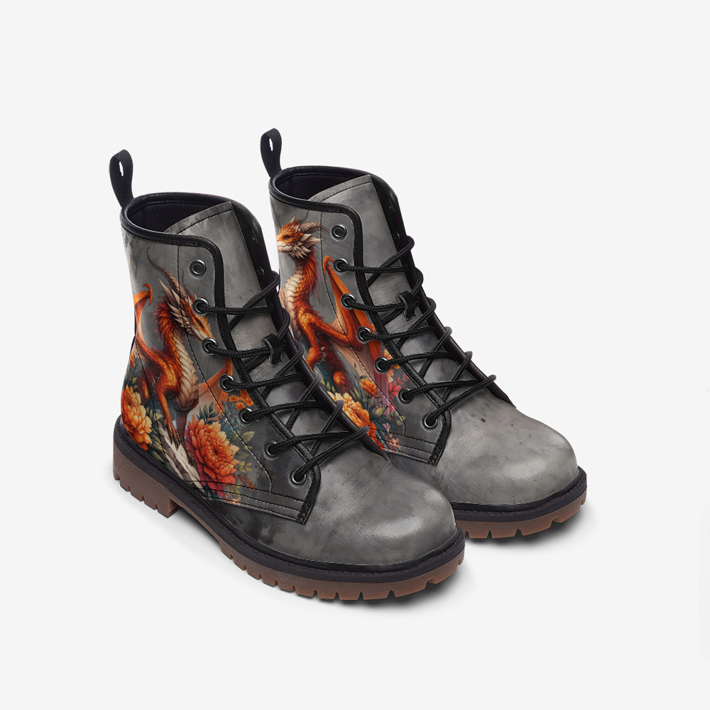 Floral Mystical Dragon Casual Leather Lightweight boots MT