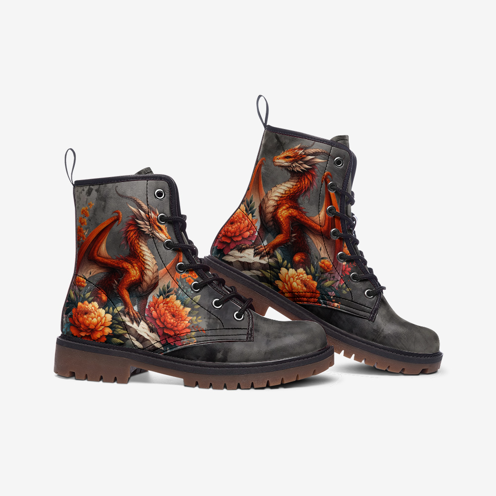 Floral Mystical Dragon Casual Leather Lightweight boots MT