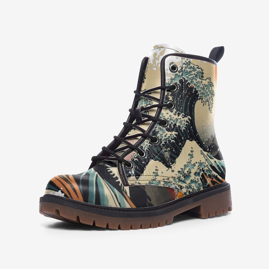 The Great Wave off Kanagawa Boots, Vegan Leather, Japanese Art, Womens Combat Boots, Lightweight boots