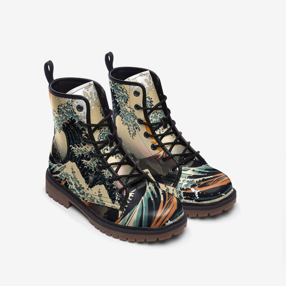 The Great Wave off Kanagawa Boots, Vegan Leather, Japanese Art, Womens Combat Boots, Lightweight boots