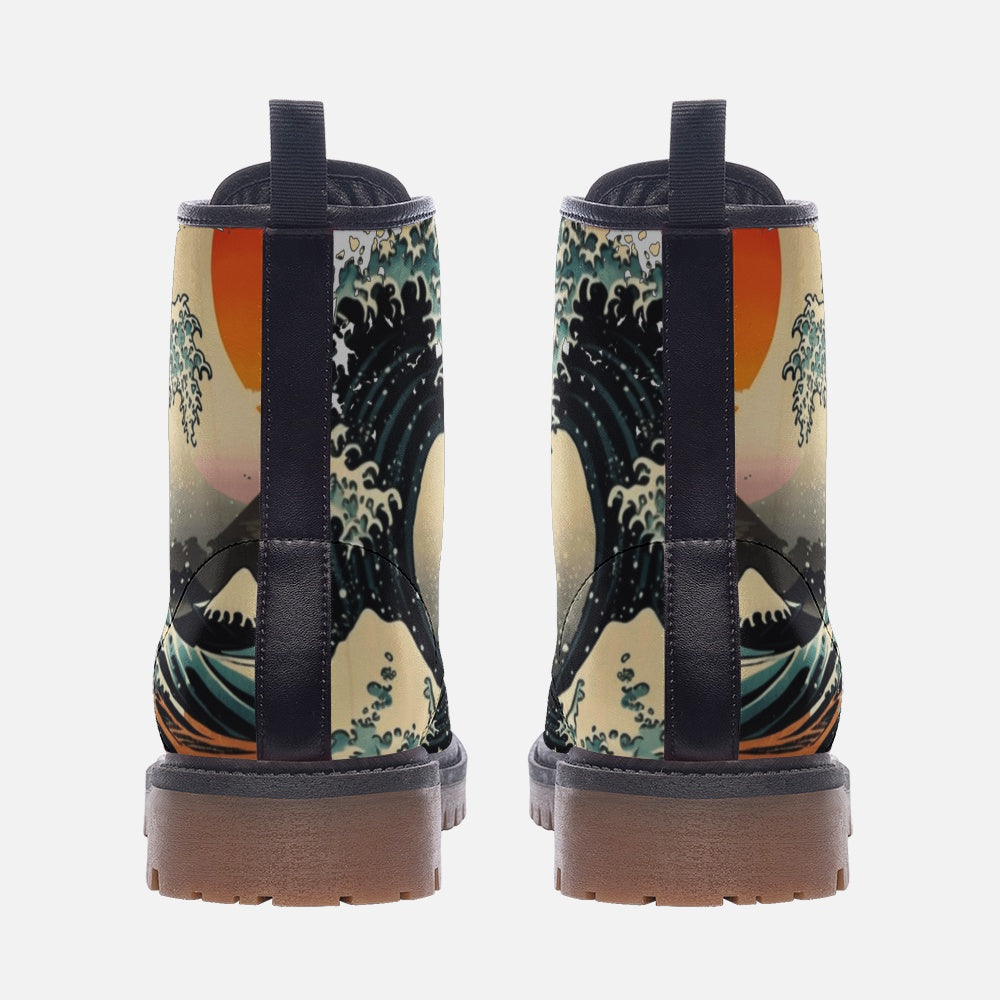 The Great Wave off Kanagawa Boots, Vegan Leather, Japanese Art, Womens Combat Boots, Lightweight boots