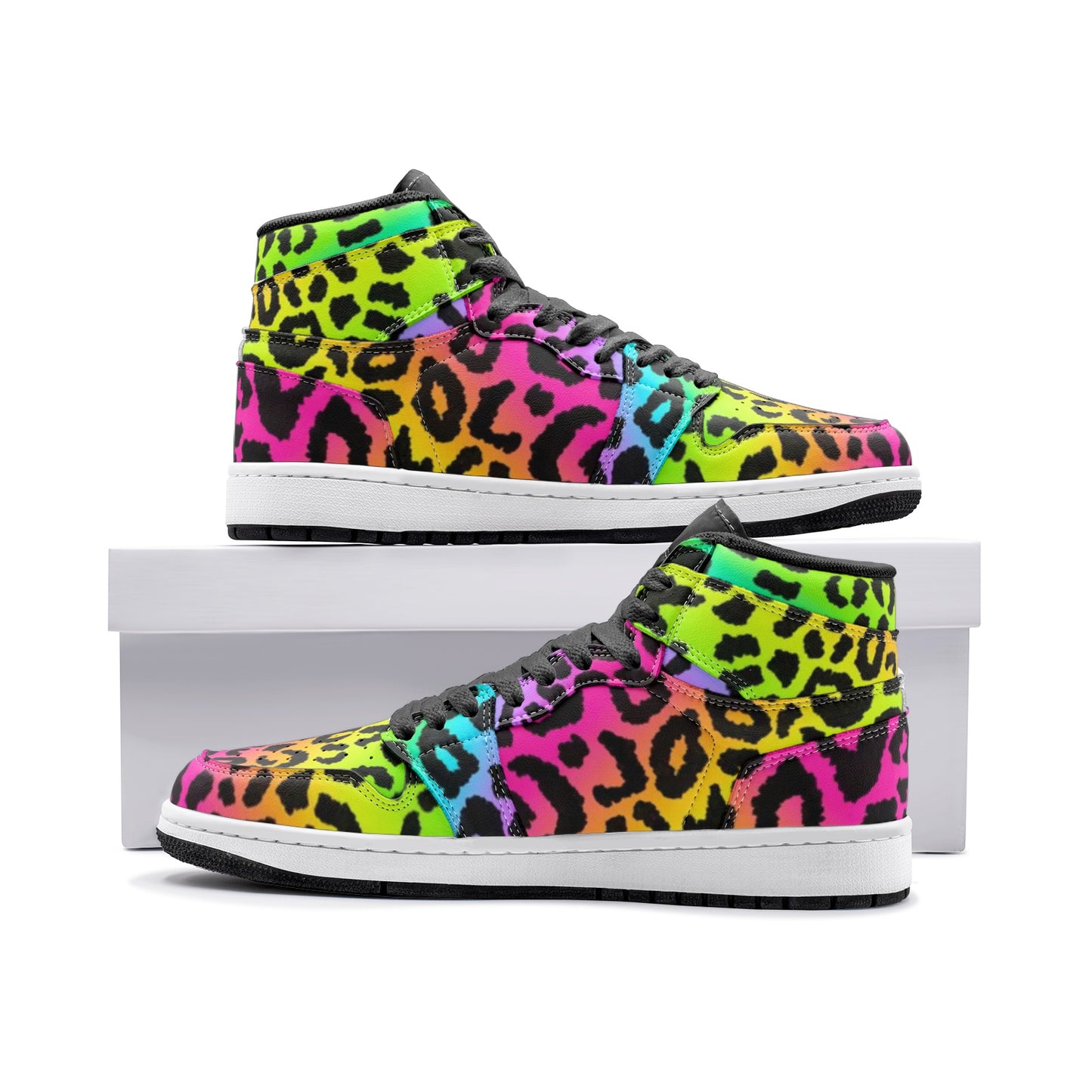 Rainbow Leopard High Top Sneakers, AJ1 inspired, Unisex Sneaker TR