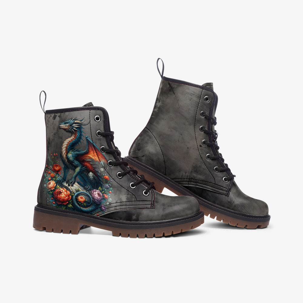 Floral Mystical Dragon Casual Leather Lightweight boots MT