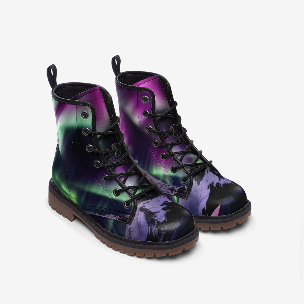 Aurora Borealis Boots, Northern Lights, Vegan Leather, Combat Boots, Lightweight boots MT