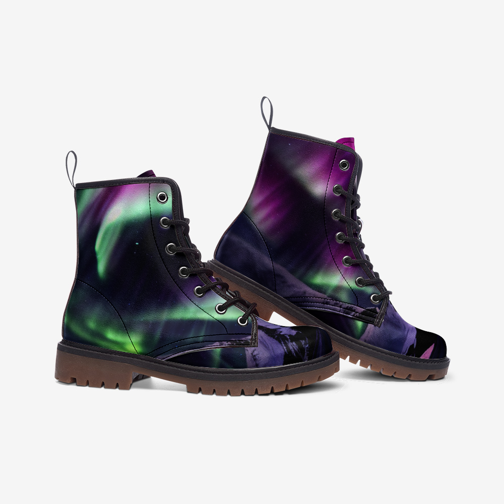 Aurora Borealis Boots, Northern Lights, Vegan Leather, Combat Boots, Lightweight boots MT