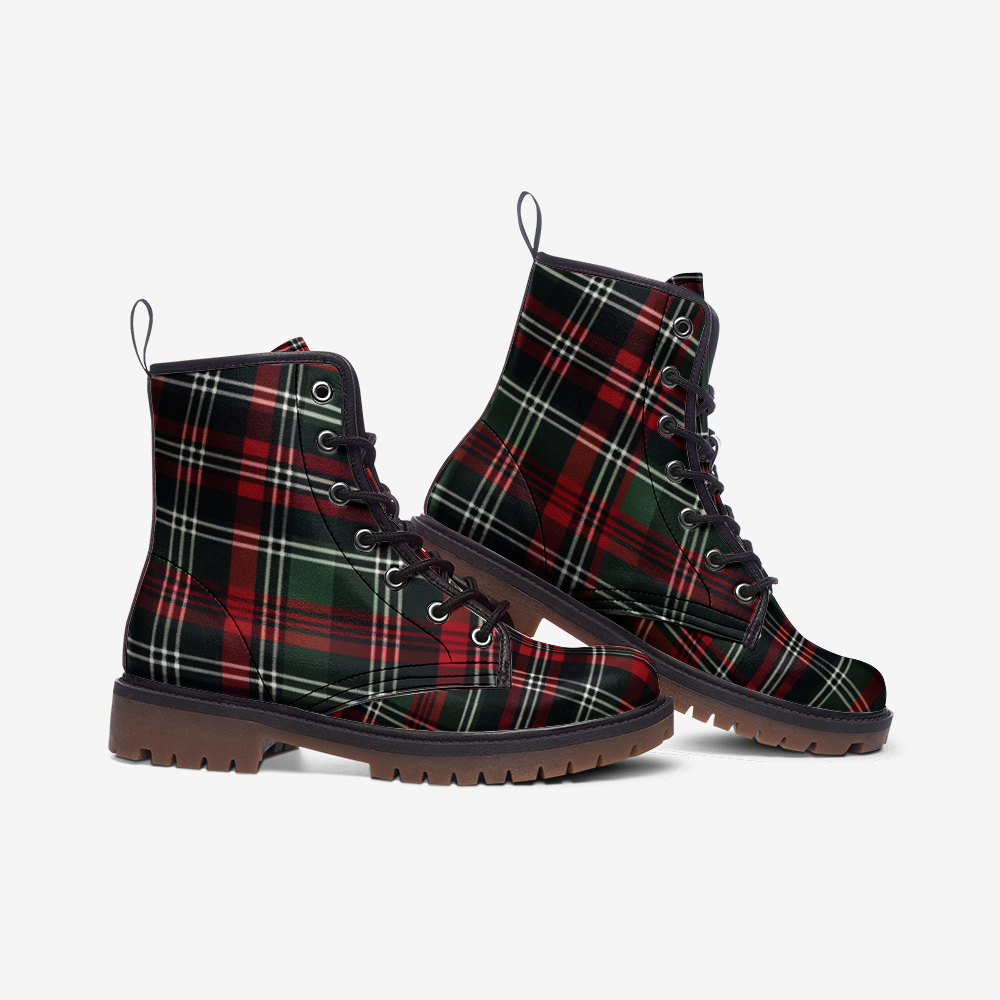 Red Scottish Tartan Boots, Combat Boots, Unisex Vegan Leather Boots, Lightweight Winter boots MT