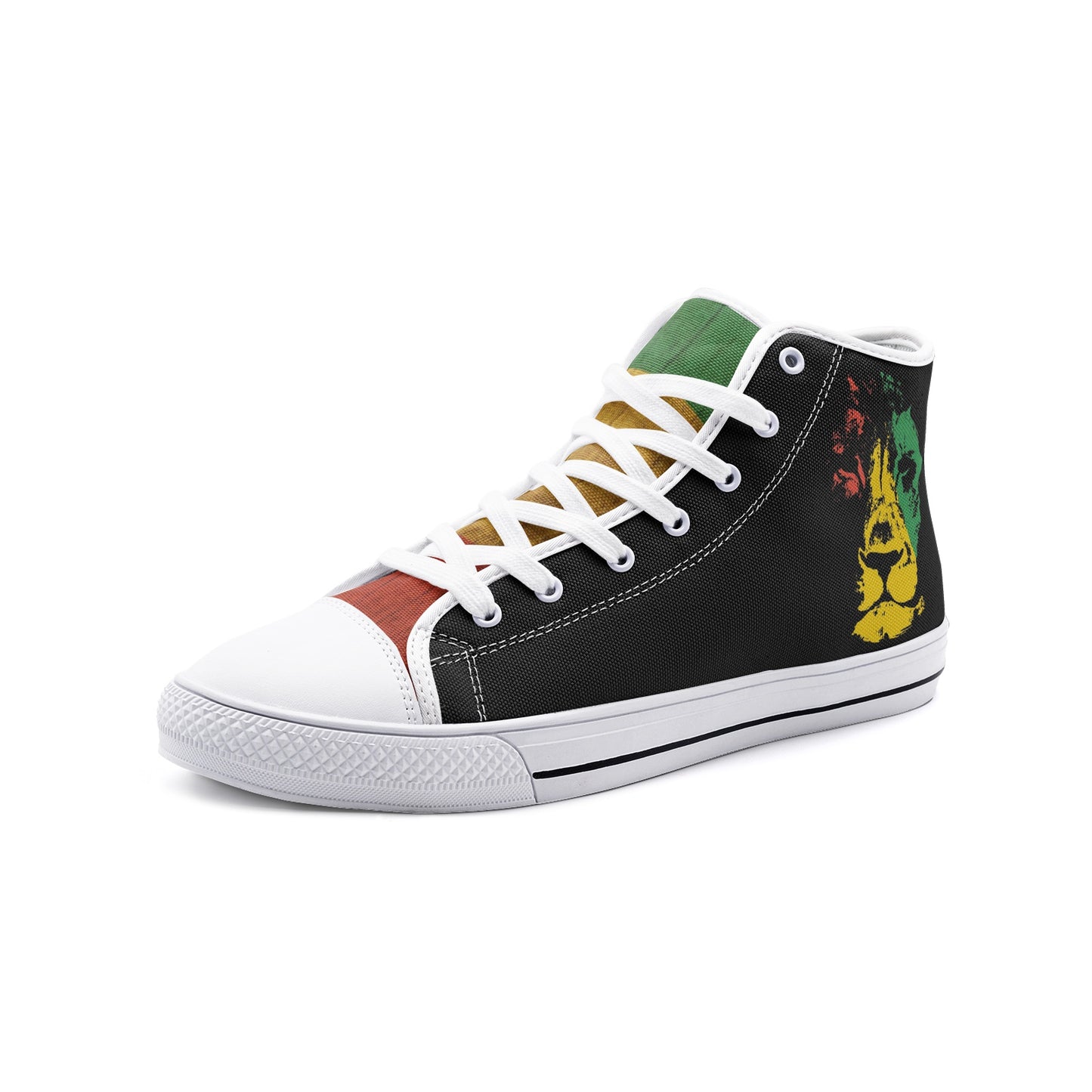 Rasta Lion Sneakers, Rastafari Schuhe, Jamaika Reggae Farben, Unisex High Top Canvas Schuhe