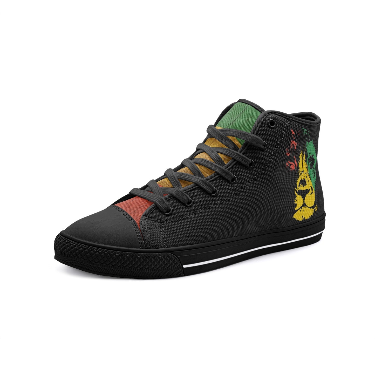 Rasta Lion Sneakers, Rastafari Schuhe, Jamaika Reggae Farben, Unisex High Top Canvas Schuhe