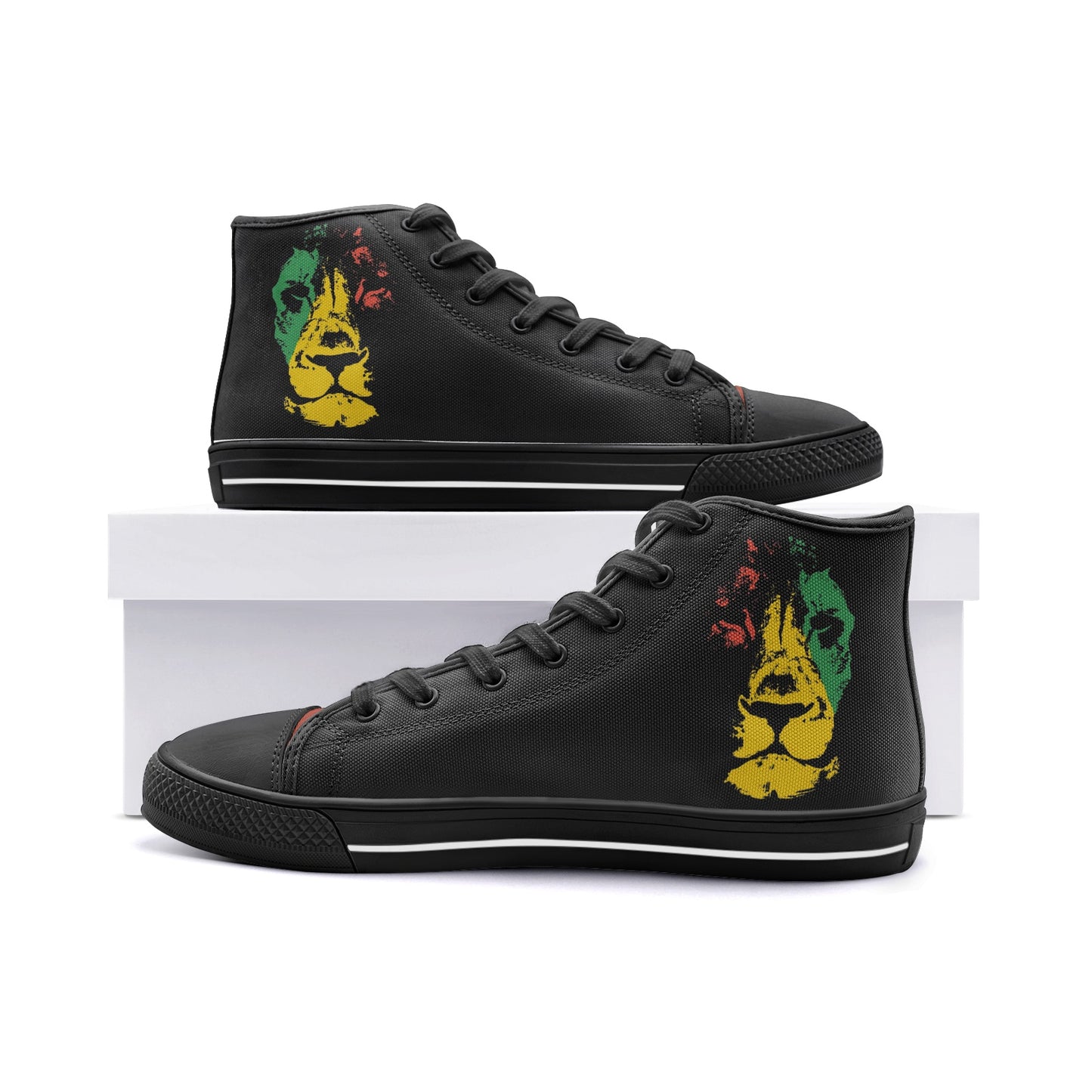 Rasta Lion Sneakers, Rastafari Schuhe, Jamaika Reggae Farben, Unisex High Top Canvas Schuhe