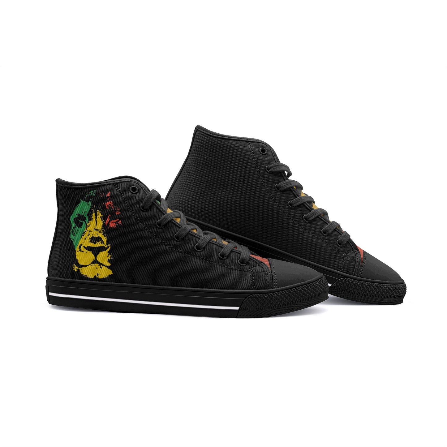 Rasta Lion Sneakers, Rastafari Schuhe, Jamaika Reggae Farben, Unisex High Top Canvas Schuhe