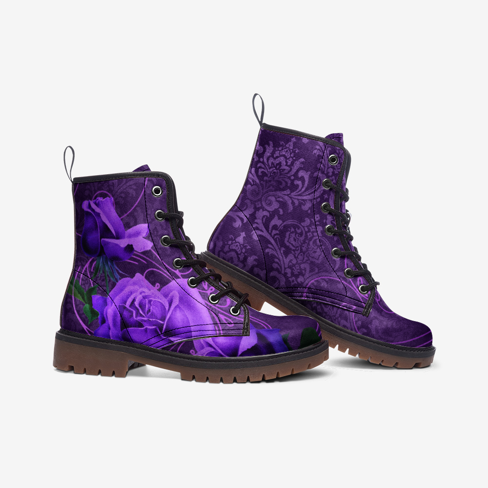 Lilac Damask & Roses Boots, Vegan Leather, Floral, Gift for her, Lightweight boots MT