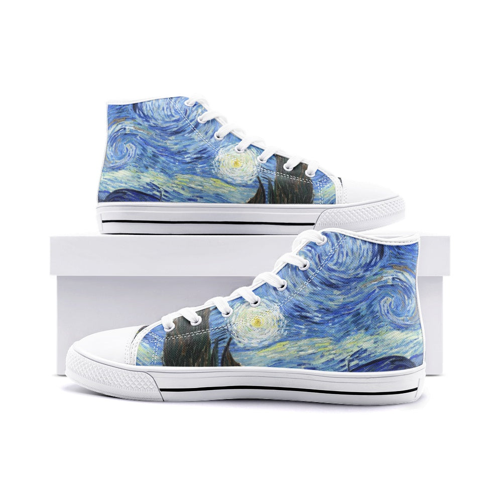 Starry Night Canvas Shoes, Van Gogh Art Sneakers, Unisex High Top Canvas Shoes