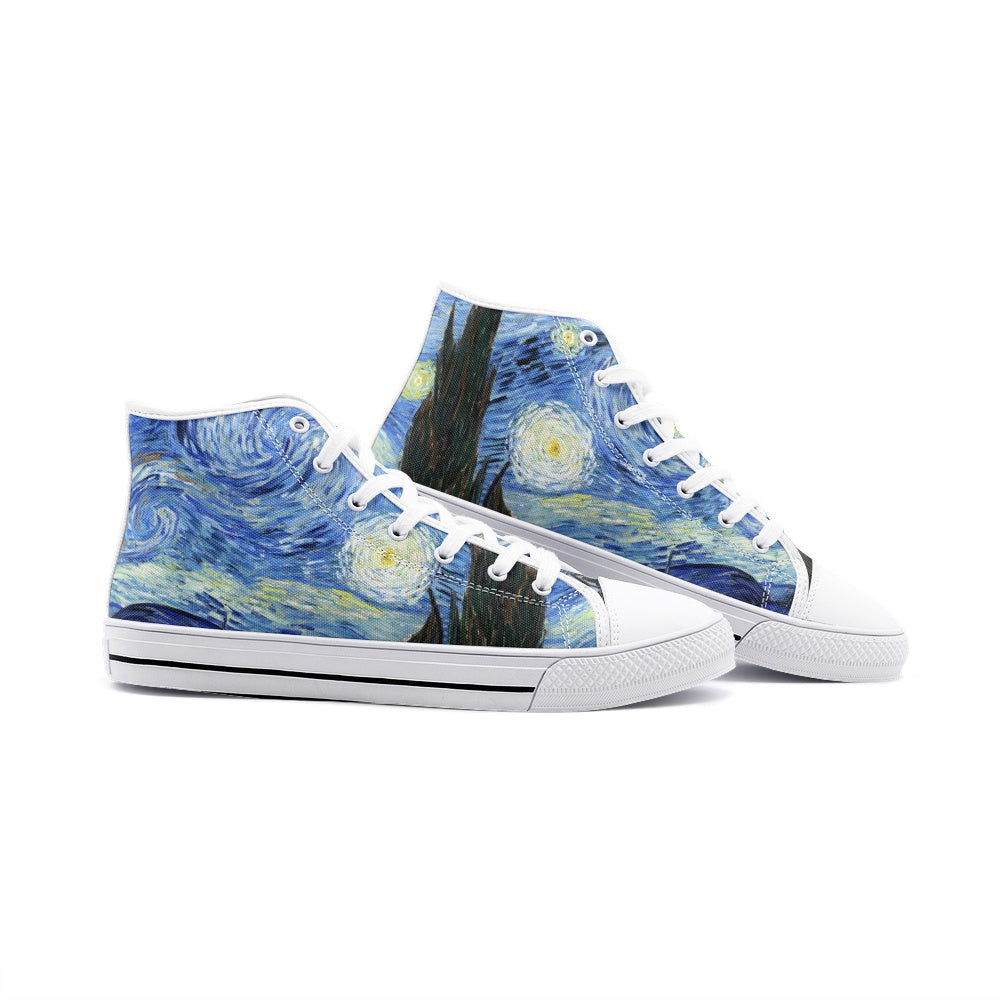 Starry Night Canvas Shoes, Van Gogh Art Sneakers, Unisex High Top Canvas Shoes