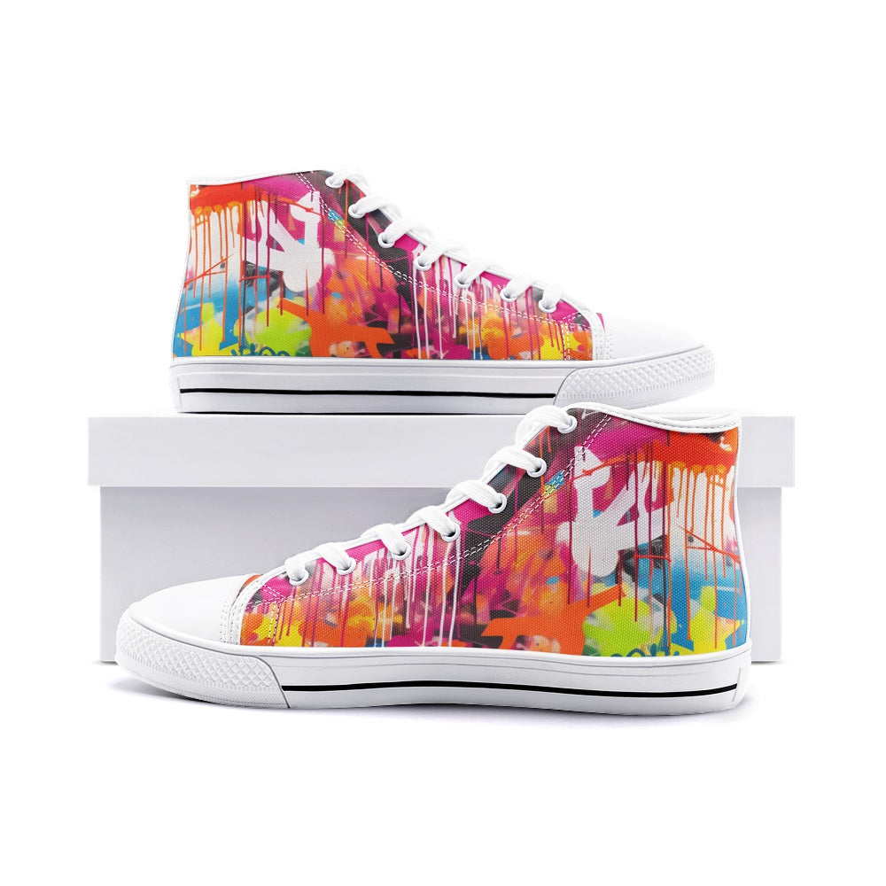 Graffiti Street Art Painting Sneakers, Unisex High Top Canvas Shoes