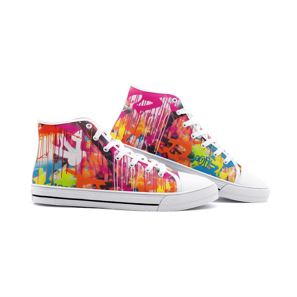 Graffiti Street Art Painting Sneakers, Unisex High Top Canvas Shoes