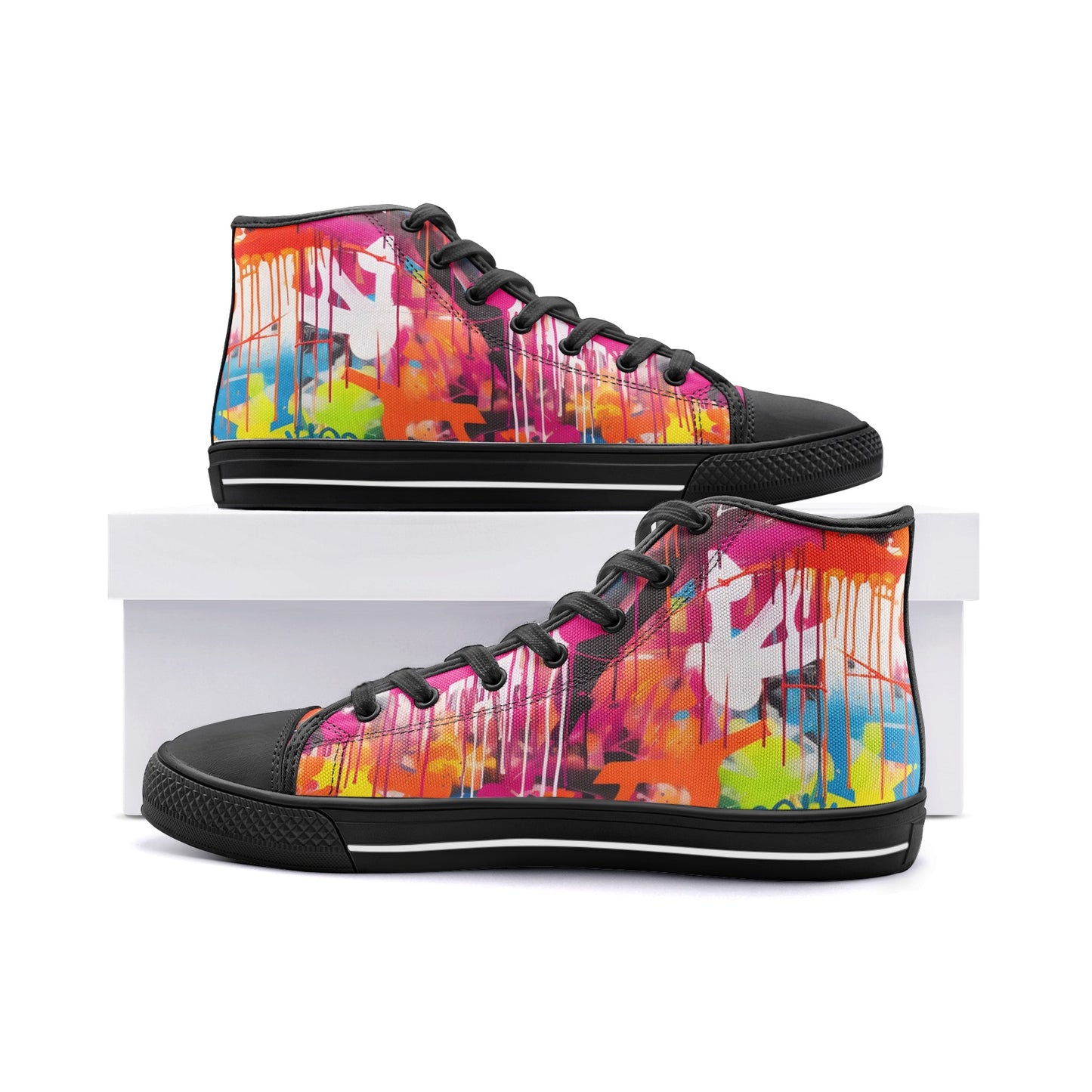 Graffiti Street Art Painting Sneakers, Unisex High Top Canvas Shoes