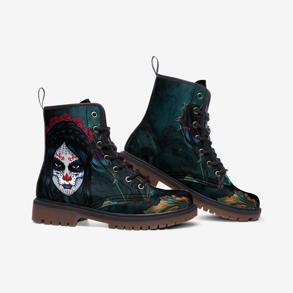 Lady Skull Boots, Gothic, Dark Flowers, Dark Academia, Casual Leather Lightweight boots MT