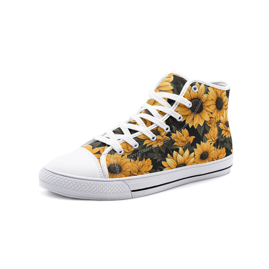 Sunflower Sneakers, Unisex High Top Canvas Shoes