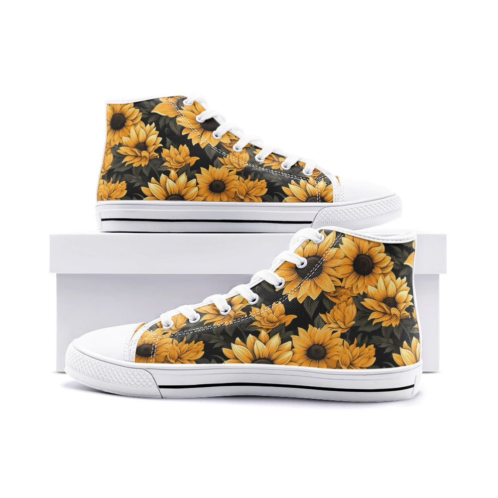 Sunflower Sneakers, Unisex High Top Canvas Shoes