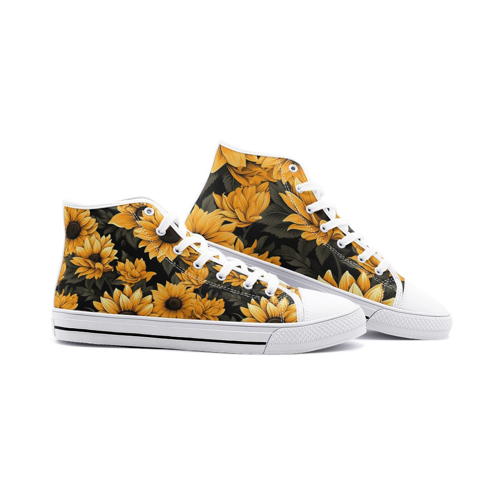 Sunflower Sneakers, Unisex High Top Canvas Shoes