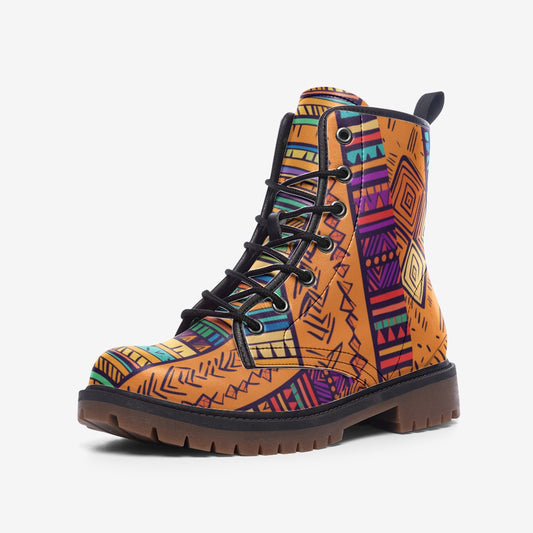 Tribal Pattern Combat Boots, Unique Custom, Vegan Leather, Lightweight boots MT