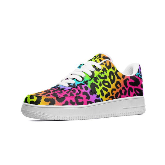 Rainbow Leopard, Unique Custom Sneakers, Unisex Low Top Leather Sneakers