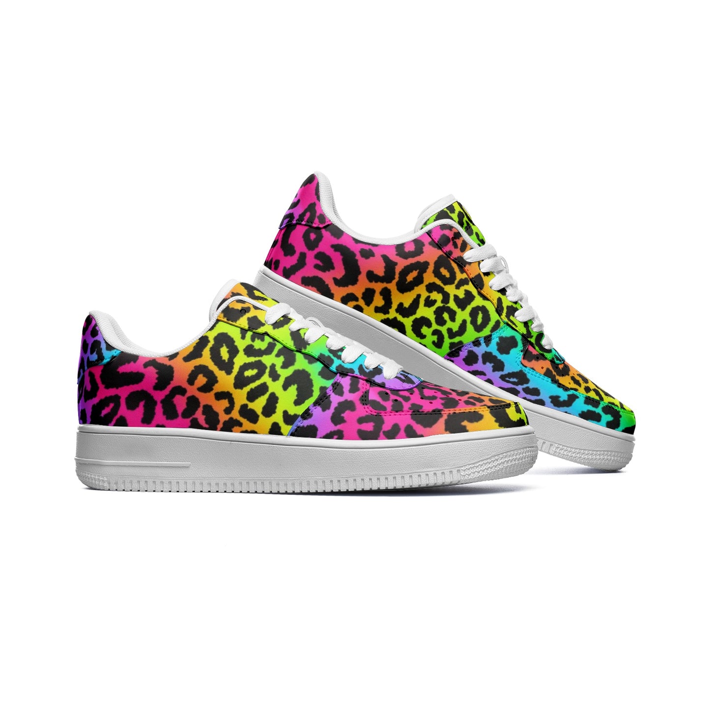 Rainbow Leopard, Unique Custom Sneakers, Unisex Low Top Leather Sneakers