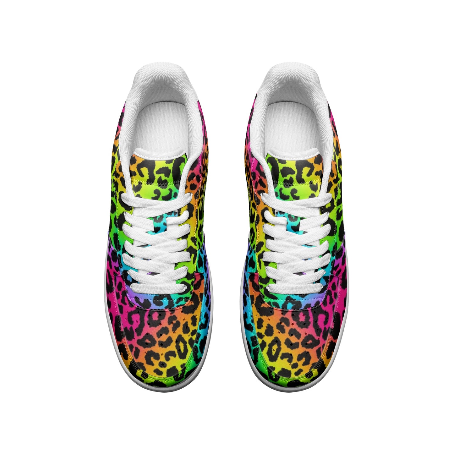 Rainbow Leopard, Unique Custom Sneakers, Unisex Low Top Leather Sneakers