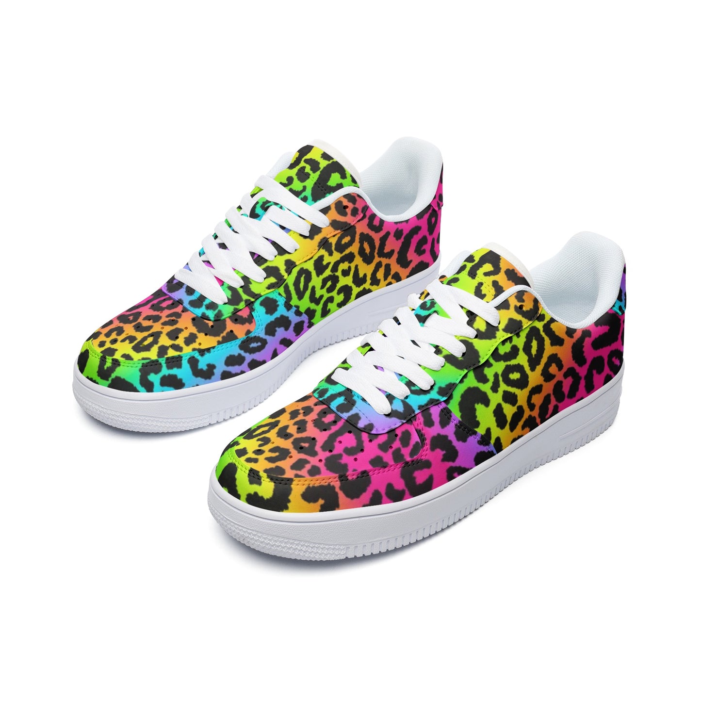 Rainbow Leopard, Unique Custom Sneakers, Unisex Low Top Leather Sneakers