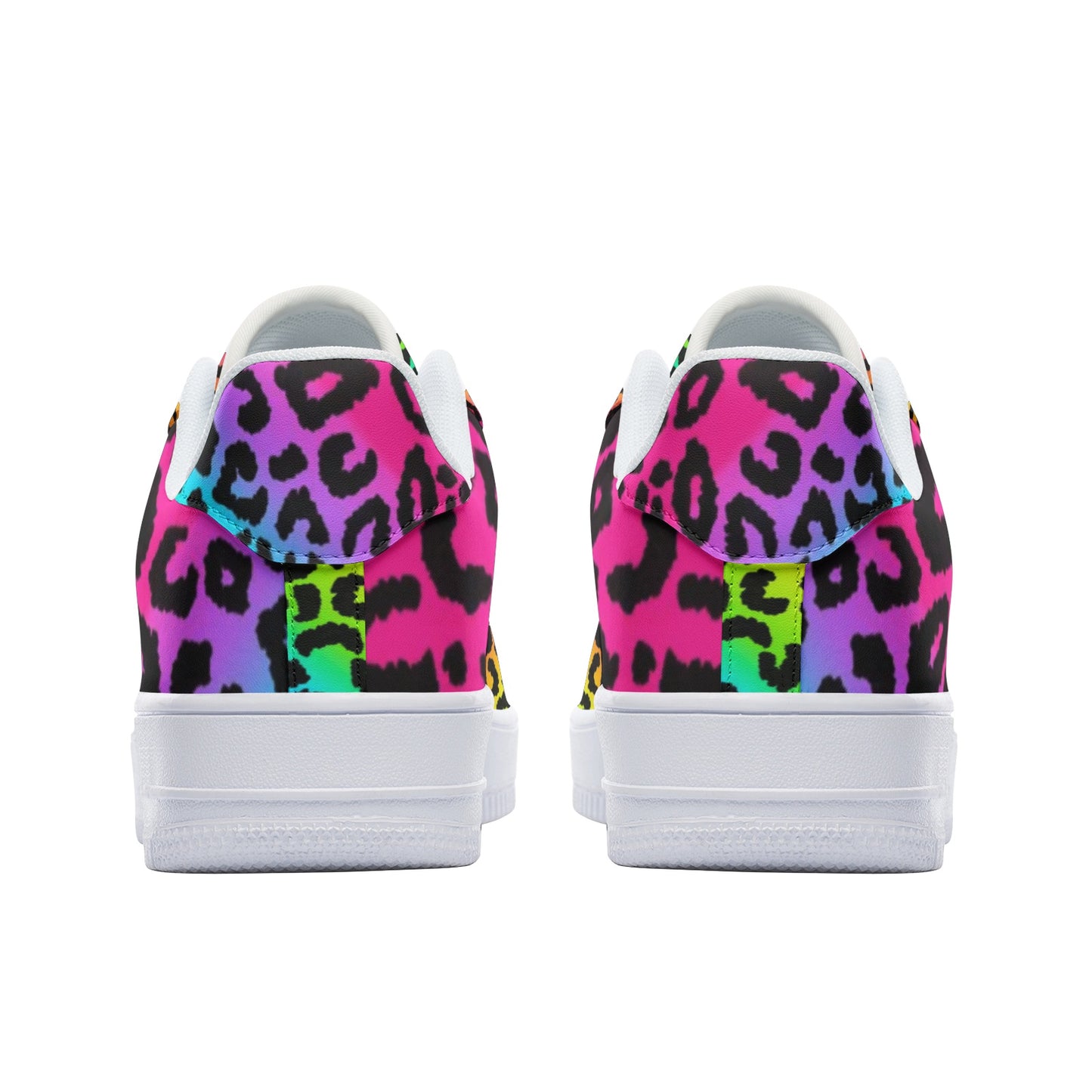 Rainbow Leopard, Unique Custom Sneakers, Unisex Low Top Leather Sneakers