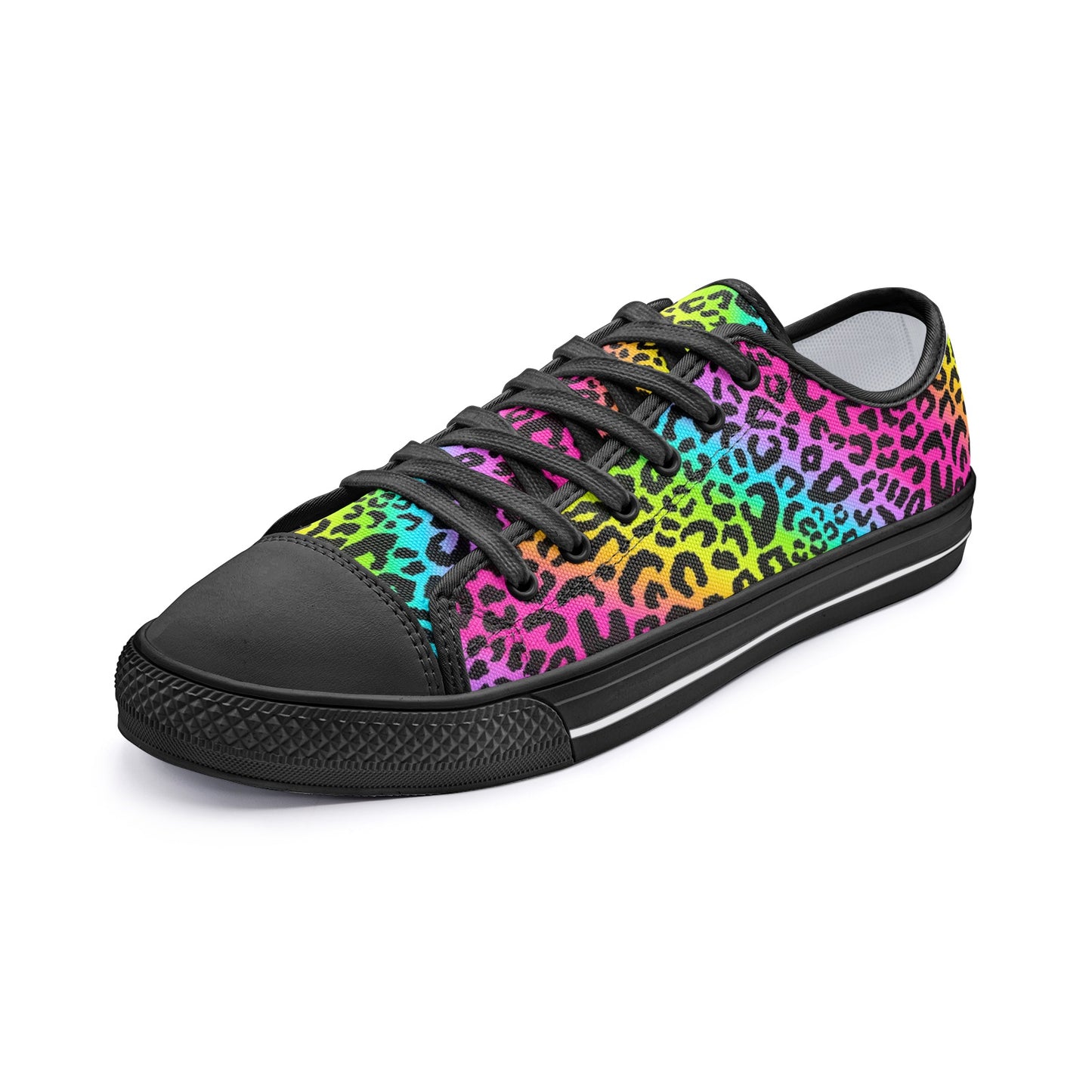 Rainbow Leopard Sneakers, Unisex Low Top Canvas Shoes