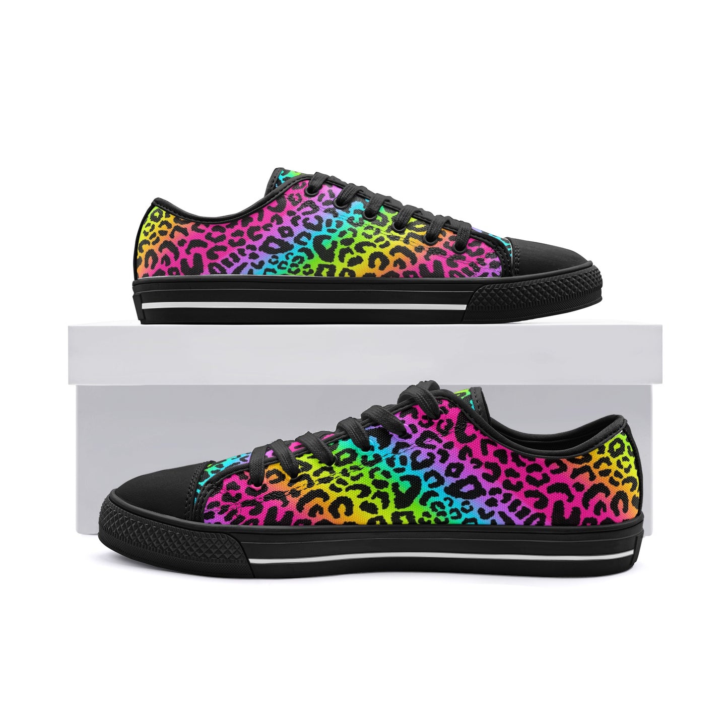 Rainbow Leopard Sneakers, Unisex Low Top Canvas Shoes