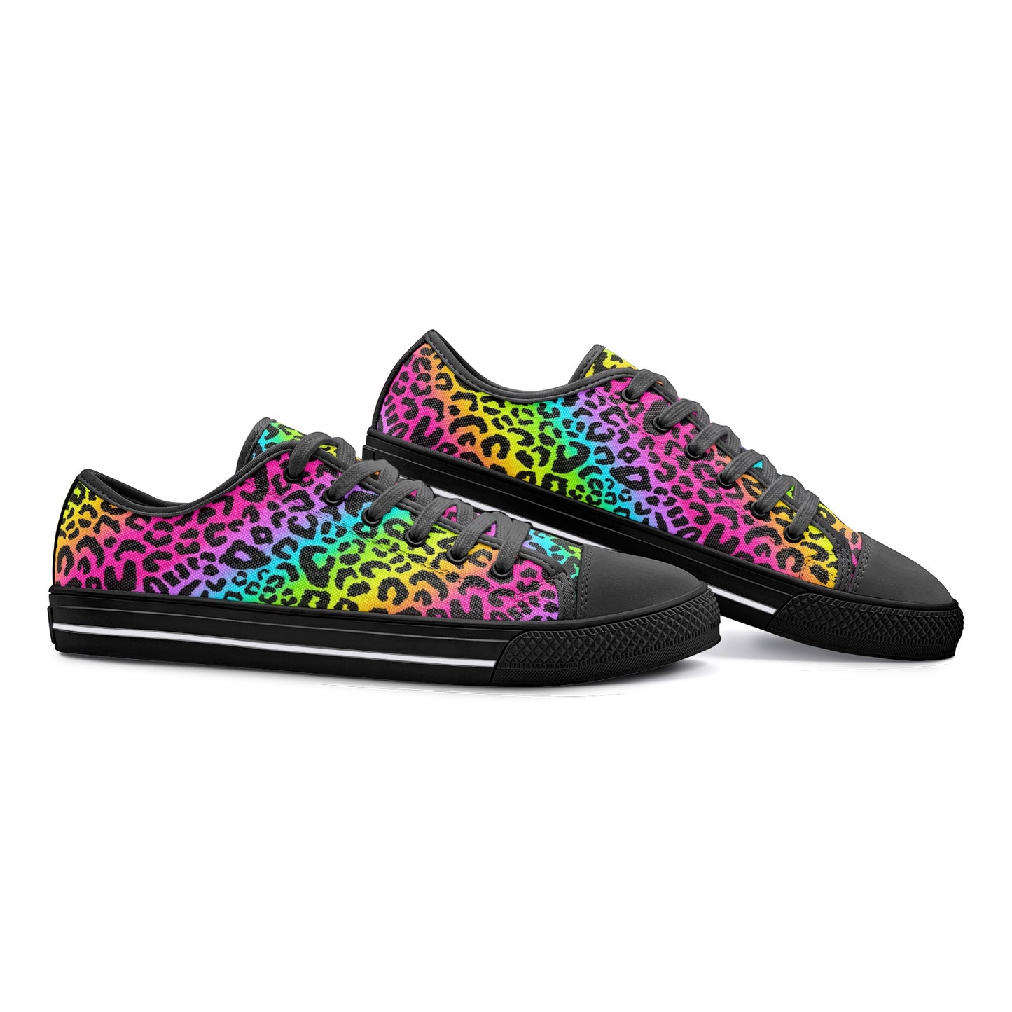 Rainbow Leopard Sneakers, Unisex Low Top Canvas Shoes