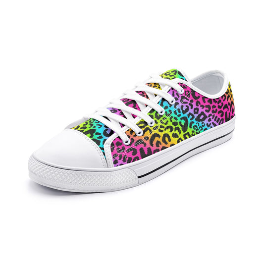 Rainbow Leopard Sneakers, Unisex Low Top Canvas Shoes