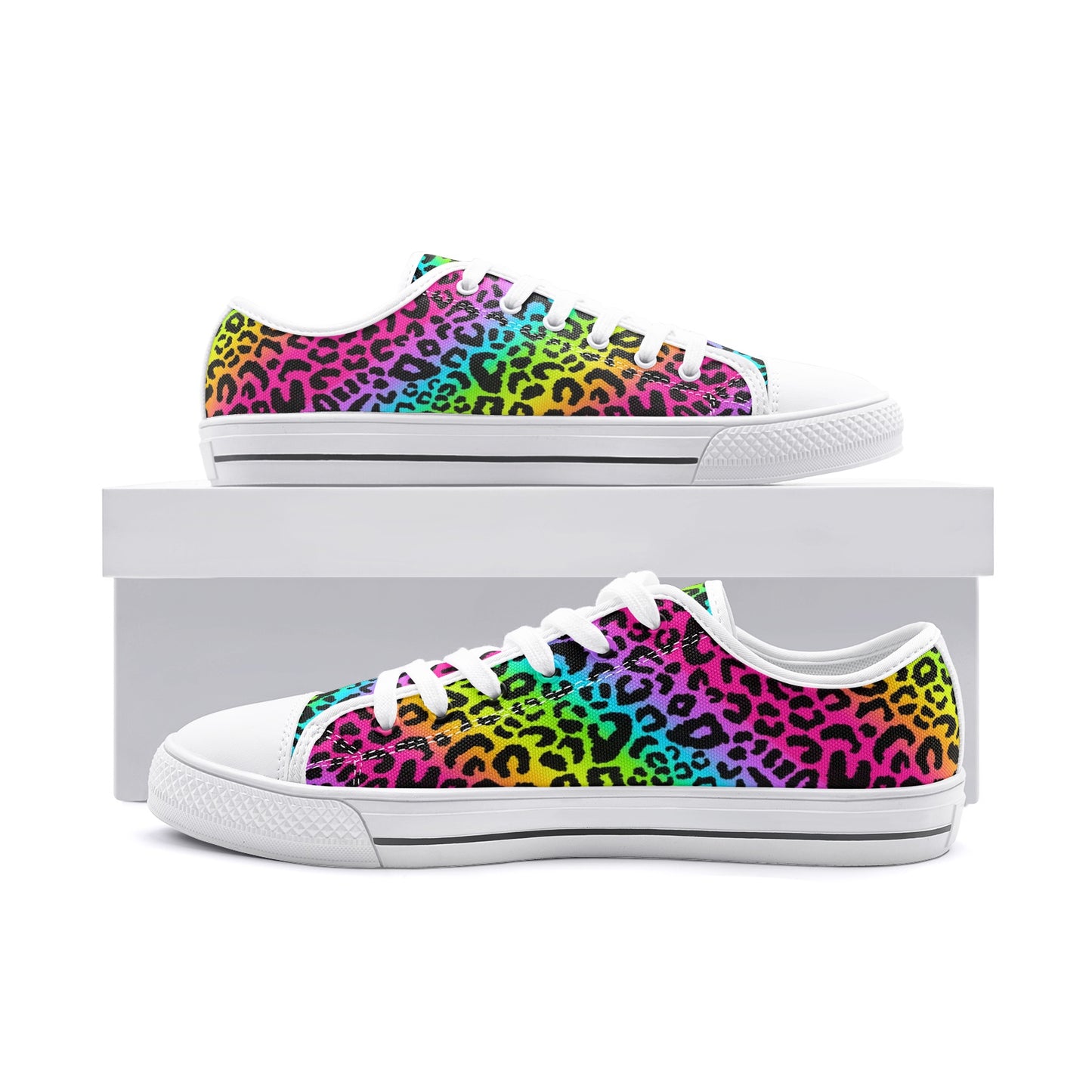 Rainbow Leopard Sneakers, Unisex Low Top Canvas Shoes