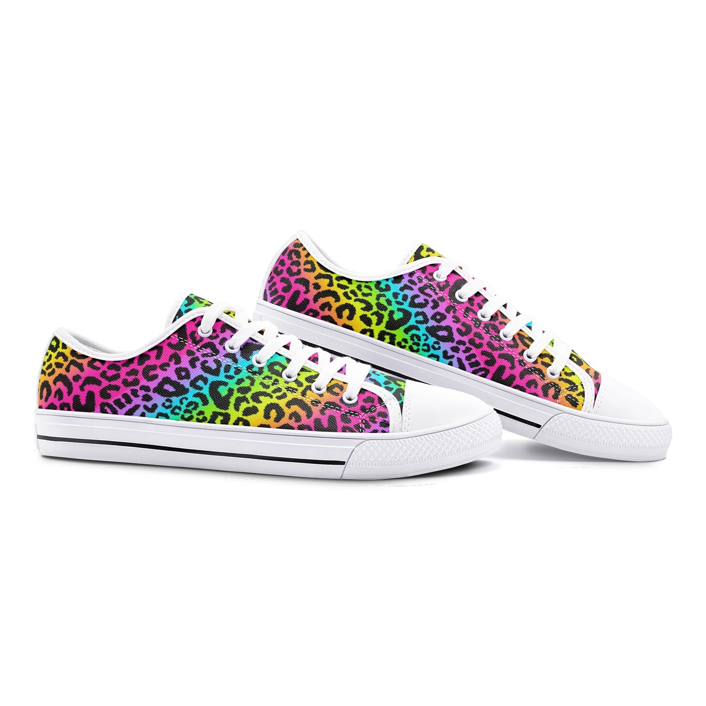 Rainbow Leopard Sneakers, Unisex Low Top Canvas Shoes